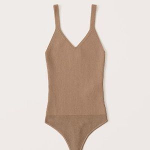 NEW A&F Abercrombie & Fitch Beige Ribbed Knit Bodysuit